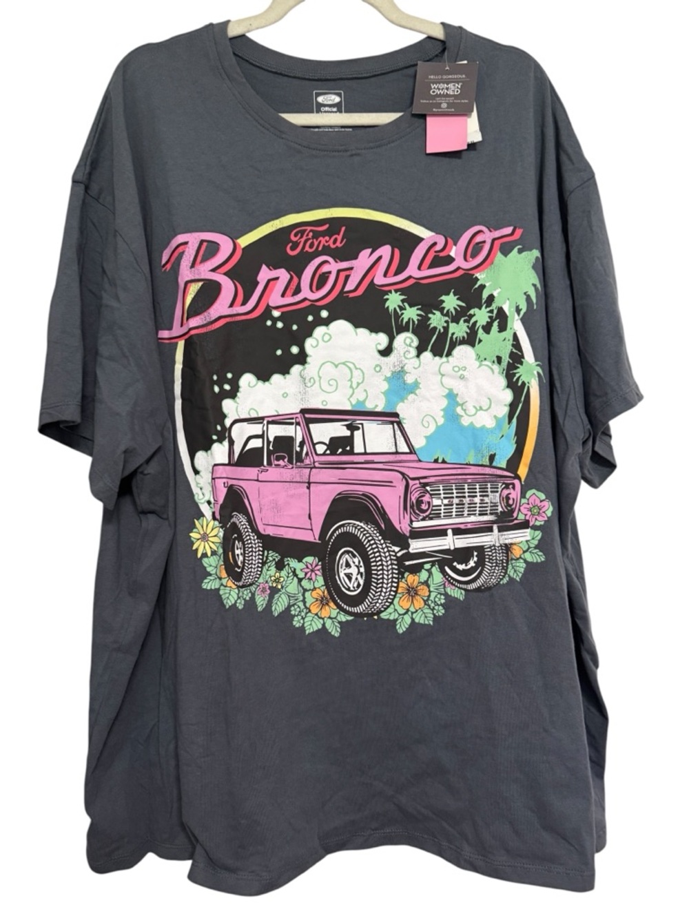 Ford Adult/Unisex Graphic Tee - Dark Gray with Pink Bronco Size 2X